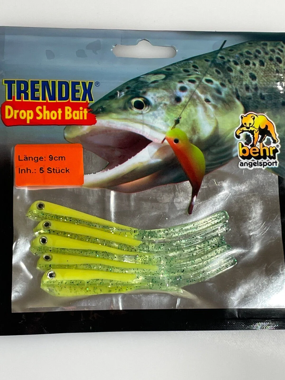 Drop-Shot Köder „Trendex Bait“ – 9 cm, 5-teilig, verschiedene Farben