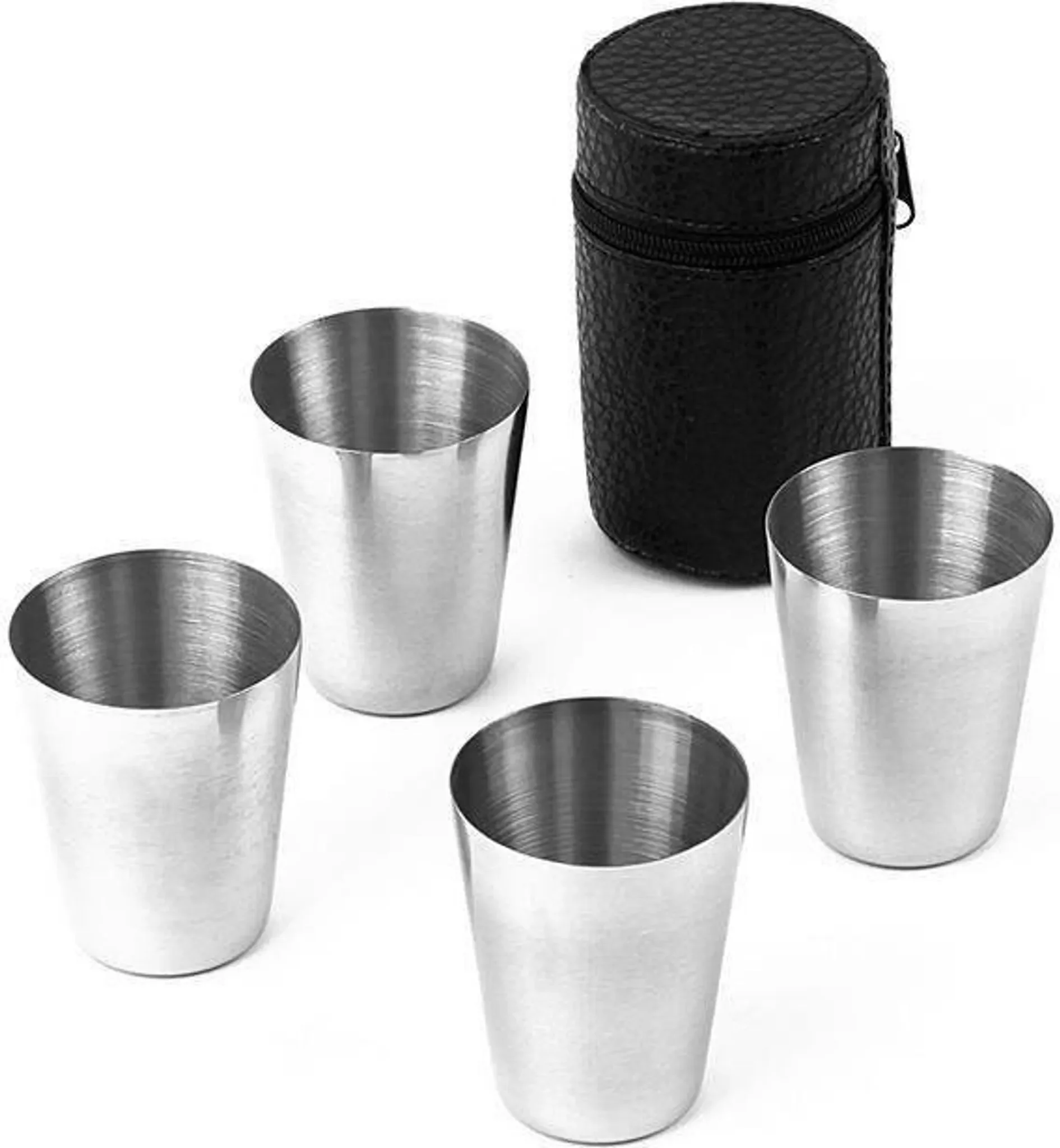 Orion Edelstahl Schnapsgläser-Set 4×30 ml mit Etui – Outdoor & Reise