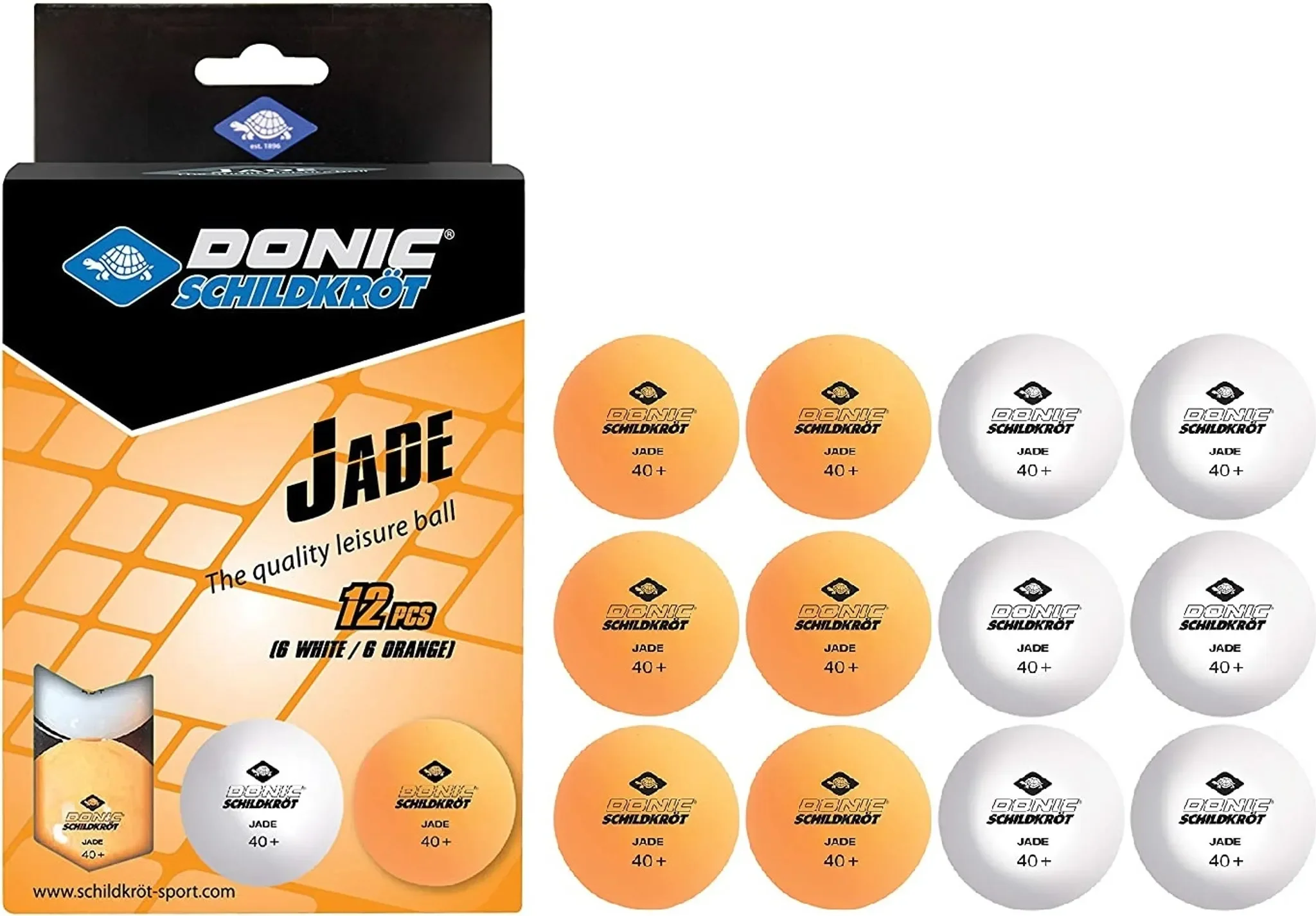 Donic-Schildkröt Tischtennisbälle „Jade“ – 12er Set (6× Weiß, 6× Orange), 40 mm