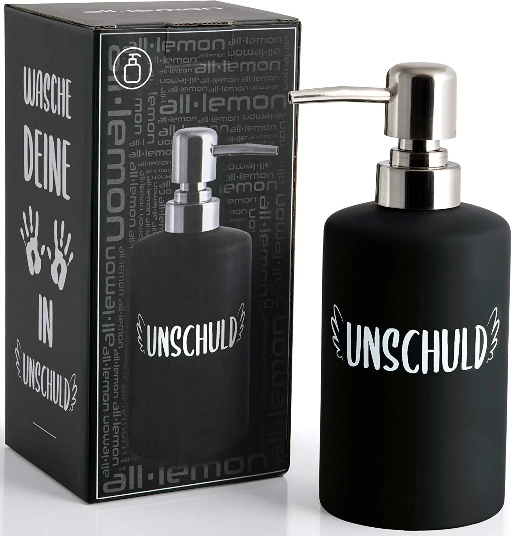 All Lemon Keramik-Seifenspender „Unschuld“ – Schwarz Matt, 360 ml