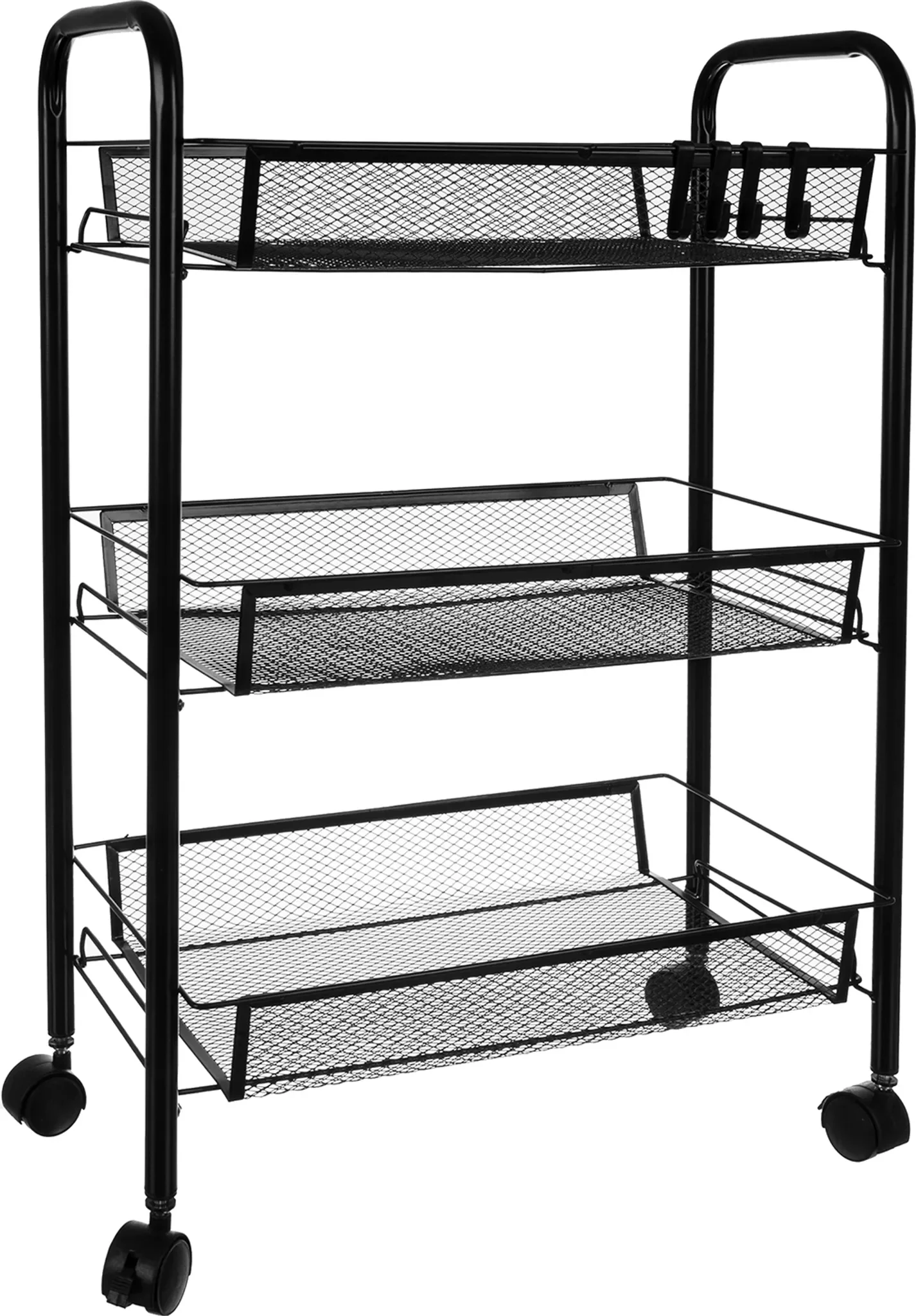 Mobilregal / Küchenwagen – 3 Ebenen, Schwarz, abschließbare Rollen